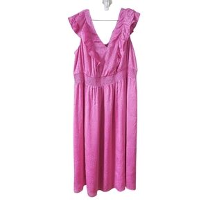 Addition Elle Maxi Dress Plus Size 3X Pink Ruffle Vneck Sleeveless Romance Date